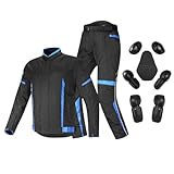 RCLONGEU Motorradjacke-Hose, Rennanzug, Motorrad-Reitanzug, Wasserdichte, Reflektierende Motorrad-Reitbekleidung, mit Abnehmbarem, Winddichtem, Atmungsaktivem Futter (Blau,XXXL)
