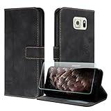 JayModCase Handyhülle Kompatibel mit Samsung Galaxy S6 Edge, Flip PU Wallet Schutzhülle mit [1 Stück Schutzfolie] Kartenfach Magnetverschluss Ständer Hülle für Samsung S6 Edge (Schwarz)
