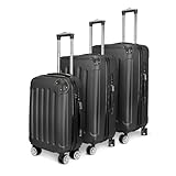 EABYMOR Set mit 3 Koffern, Hartschalenkoffer mit Lenkrollen, Reisegepäck-Set (20/24/28 Zoll), Schwarz , Modern