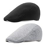 EUPSIIU 2 Stück Schiebermütze Herren Barett Cap Herbst Winter, Flat Cap Newsboy Mütze Driving Hüte, Baskenmütze, 1920 Stil Gatsby Kostüm Accessoires, Schirmmützen Cabbie Hunter Hat (Schwarz, Grau)