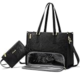 LOVEVOOK Laptoptasche Damen mit Isolierted Lunch-Fach, 15,6 Zoll Laptop Handtasche, Wasserdicht Leder Lehrertasche Arbeitstasche Aktentasche Groß Lunchtasche Tote Schultertasche für Schule Büro Uni