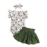 KONFEN Baby Kleidung Mädchen Sommer Outfit, T-Shirt Rüschen Kurzarm Top + Blumen Rock + Stirnband 3tlg Neugeborenen Set Bekleidungsset Babykleidung Set für 3-6 Monate