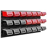 Lagersystem Werkstattregal | 78 x 39 cm | 21 stck. Box | Wandregal mit Stapelboxen - Wandplatten Extra Starke Schüttenregal Warkzeuglochwand Lagerregal Garage Regal (Red-Black)
