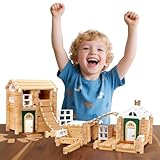 Jovi-mindly Bauklötze Set Holzspielzeug (102 Teile) mit Aufbewahrungstasche, Pädagogische Klassische Holzklötze für Kleinkinder ab 3 Jahren für Jungen und Mädchen, FSC-Zertifiziert