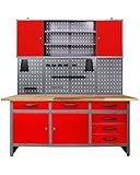 Ondis24 Werkstatteinrichtung rot 160cm, Werkstatt - Werkbank, Hängeschrank, Euro - Lochwand mit Haken
