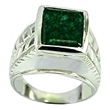 55Carat Echter indischer Smaragd-Silberring für Damen, quadratische Form, Chakra-Heilung, Größe 5, 6, 7, 8, 9, 10, 11, 12, NA, Natürlicher Smaragd