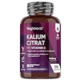 Kalium Tabletten mit Vitamin C - 1460mg pro Portion - 180 vegane Tabletten - Kalium trägt zu einer normalen Muskelfunktion bei(EFSA) - Potassium Citrate - Kaliumcitrat & L-Ascorbinsäure - WeightWorld