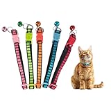 5 Stück Katzenhalsband, Katzen Halsbänder, Reflektierende Kätzchenhalsbänder mit Glöckchen, Verstellbar Kitten Halsband, Personalisiert Haustierzubehör (5 Farben)