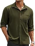 Langarmhemd Herren Jugend Klassisch Vintage Mode Shirt Leichte Casual Einfarbig Revers Knopfleiste Hemd F-Army Green M