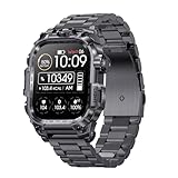 Smartwatch Herren Taschenlampe Sportuhr mit Blutdruckmessung Pulsmesser Schlaftracker Telefonfunktion 5 ATM Wasserdicht Militär Uhr Outdoor Tactical Watch Military Schrittzähler Android iOS Laufuhr