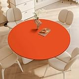 DOTBUY-SHOP Abwaschbar Runde Tischdecke mit Gummizug, Feste Farbe Elastische Outdoor Tischdecke, Wasserabweisend Tischtuch, Gartentischdecke für Esszimmer Geburtstag (Orange 01,110cm)