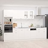 Hommdiy Küchenzeile 7-TLG. Küchenschrank Einbauküche Küchenblock Hängeschrank Spülenunterschrank Schubunterschrank Geschirrspülerblende,7-TLG.,Weiß