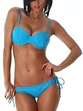 Neckholder Push-Up Balconette Träger-Bikini m. Glitzer-Applikation, Türkis 38