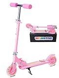 Welmotive Kinderroller mit LED Rädern Klappbarer Scooter aus Aluminium höhenverstellbar Ultraleicht Tretroller für Kinder ab 3 Jahren bis 50 kg belastbar Geschenkidee für Geburtstag Weihnachten Pink