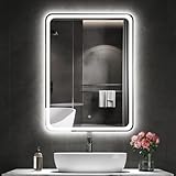 MIRROLIA beleuchteter Spiegel Bad, Sandstrahl-Design led Spiegel Bad, 3 Farbtemperaturen, Dimmbar, Entfogging, Memory-Funktion, Modernes Design, HD, Touch-Schalter