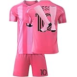 Trikot Kinder Erwachsene Nr.10 Fussball Trikot Set, 24/25 schwarz, Rosa, Blau Fußball Trikot Trainingsanzug Shirts Shorts und Socks, Football Kit for Jungen Mädchen