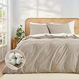 Duvetnova Bettwäsche 200x220 Baumwolle Beige Superweiche 100% Vorgewaschene Baumwolle mit Leinenstruktur ÖKO-TEX Bettwäsche 200x220 Hochwertige Bettbezug 200x220+2 Kissenbezüge 80x80 mit Reißverschlus