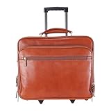 Laptop-Aktentasche aus Echtem Leder Mit Rollen Hellbraune Rolltasche für Flugpiloten Für Herren 29 Liter Reisekoffer Mit Verstellbarem Gurt, Trolley Rädern Und Antiken Messingbeschlägen