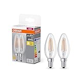 OSRAM BASE CLASSIC B FIL 40 LED-Lampe mit Sockel E14, Minikerzenform, Doppelpack, 4W, 470lm, 2700K, warmweißes Licht, geringe Wärmeentwicklung, lange Lebensdauer, geringer Energieverbrauch