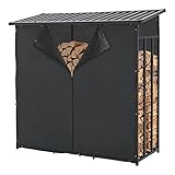 casa.pro Kaminholzregal Yakutat Brennholzunterstand außen Brennholzlager Holzstapelhilfe Brennholzregal mit Abdeckung Kaminholzständer Metall 185 x 180 x 70 cm Schwarz