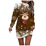 Damen-Sweatkleid, Weihnachten, ohne Kapuze, Kleid, Weihnachtspullover, mittellang, 3D-Druck, Weihnachten, große Größe, Kleid, Pullover, hässlich, Langarm, Sweatshirt, Rundhalsausschnitt, Winterkleid