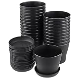 KEILEOHO 24 Stück 10cm Pflanztöpfe Kunststoff Schwarz, Klein Pflanzentöpfe Plastik Blumentopf mit Tablett, Pflanzen Töpfe Anzuchttöpfe für Pflanzen