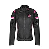 Sommer-Motorradjacke Für Damen Atmungsaktive Schutzjacke Mit CE Geprüften Protektoren Leichtes Strapazierfähiges (DE/NL/SE/PL, Alphanumerisch, XXL, Regular, Regular, Standard, Schwarz und Rosa)