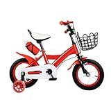 HauTour Kinderfahrrad, 12 Zoll Kinderfahrrad Höhenverstellbar Kinderfahrrad mit Hilfsrad 3-4 Jahre Leichtes Schnellmontagerad Für Jungen und Mädchen (Rot)