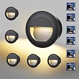 Letlit 6 Stück Treppenbeleuchtung 5W 500lm, COB LED Treppenstufenbeleuchtung 230V 3000K, 85x85mm, IP65 Wandeinbauleuchte Rund Treppenlicht für Treppen Wand, Unterputzdosen 68mm, Aluminium Schwarz