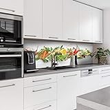 Dedeco Küchenrückwand Motiv: Obst & Gemüse V2, 3mm Acrylglas Plexiglas als Spritzschutz für die Küchenwand Wandschutz Dekowand wasserfest, 3D-Effekt, alle Untergründe, 220 x 60 cm