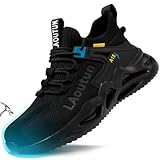 LAoutun Sicherheitsschuhe für Herren und Damen, atmungsaktiv, Stahlkappe, Sicherheitsschuhe, Sicherheitsschuhe, Arbeitsschuhe, leichte Arbeitsstiefel, Industrie, Stahlkappenstiefel, Low Top Black, 42