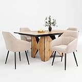HaoChrymec Moderner Küchen-Esstisch aus MDF, Bistrotisch mit Holzmaserungsmuster, Nicht abnehmbar, für 4-6 Personen, Wohnzimmer, Küche, Frühstückstisch, Holzfarbe Braun, 138.5 x 80 x 75 cm