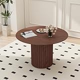 JZGORC Moderner Runder Esstisch im Wabi-Sabi-Stil, Dunkelbraun mit Holzmaserung und Zylindrischer Basisstütze, 120 x 120 x 76 cm