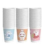 Generisch 90 Stück Pappbecher für Kinder mit Tieren, 250 ml Cartoon-Pappbecher, Großpackung mit Heißgetränkebechern, Mini-Mundwasserspender, Einwegbecher für Kinder (Bär, Kaninchen, Erdbeerkaninchen)