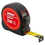 SOLA PROTECT - Bandmaß 3m / 16mm - robustes Rollbandmaß mit Gürtelclip - Stahlband, gelb lackiert mit mm Skala - Genauigkeitsklasse II - Rollmeter mit beweglichem Endhaken - Länge 3m, 5m, 8m