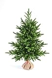 eveXmas 95cm Künstlicher Weihnachtsbaum, Tannenbaum Infinity Klassik Grün, 143 Zweige 100% PE-Spitzen, inklusive ständer sackleinen