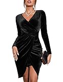 Zeagoo Kleid Damen Langarm Eng Minikleid Samt Bodycon Cocktailkleider Herbst Winter Formelle Kleidung Schwarz S