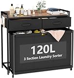 Laundry Hamper Wäschesortierbehälter mit 3 herausziehbaren rollbaren Beuteln Wäschekorb für Organisation und Lagerung mit 2 herausziehbaren Schubladen für die Verwendung im Wäscheraum (schwarz)
