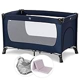 Hauck Baby Reisebett Set mit Matratze und Moskitonetz Dream n Play - faltbares Kinder Babyreisebett mit Tasche und seitlichem Eingang - Navy Blau