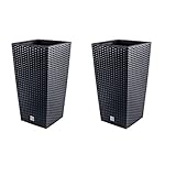 PAFEN 2in1 Gartenset Pflanzkübel Rattan-Optik Blumentopf inkl. Einsatz 11L Pflanzenbehälter Kunststoff 4 Farben 26x26cm (Anthrazit)
