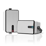 Plyee Audio 250W Outdoor Bluetooth-Lautsprecher, Drahtlose Synchronisation zwischen Lautsprechern, IPX5 Wasserdicht, Wandmontage für Terrasse, Veranda, Pavillon, Garage, 2er-Pack(MZ-632)