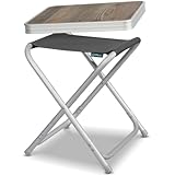 Homecall 2 IN 1 Campinghocker Faltbar mit Tischplatte MDF - Campingtisch Klappbar Klapptisch Gartenhocker - Fußhocker Outdoor für Garten, Camping, Angeln, Picknick, RV (Grau Hocker mit MDF-Platten)