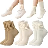 Utensilsto 3 Paar Damen Slouch Socken Damen Baumwollesocken 35-41 Rippensocken Damen Baumwollesocken Weiche Stricken Winter Socken(Weiß+Camel+Creme)