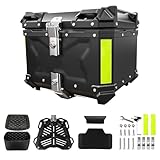 YJYAJIE Motorrad Topcase 45L Aluminium Wasserdicht & Staubdicht, Universal Top Case mit Sicherheitsschloss, Stoßfestem Innenfutter & Reflektorstreifen für Helm & Reisegepäck