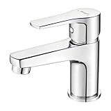 Ibergrif Wasserhahn Bad Chrom - Kompakte Mischbatterie für Kalt- und Warmwasser, Einhand-Waschtischarmatur Gäste-WC mit Keramikkartusche, Wassersparend, inkl. G 3/8 Schläuche, M11057