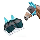 Andiker Pferde Fliegenmaske mit Ohren Weich Lycra Pferdefliegenmaske atmungsaktiv UV-Schutz (Grün) (S)