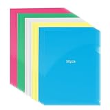 50 Stück Dokumenten-Mappen A4, 5 Farben Dateiordner Aktendeckel, Klarsichthüllen Seitlich Offen aus Kunststoff A4 Transparent Aktenhüllen für Datei Paper Cover, Arbeit, Bericht, Projekt, Präsentation