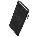 fitBAG Classic Schwarz Handytasche für Apple iPhone 16 Pro 6.3' Tasche aus original Alcantara mit Microfaserinnenfutter | Hülle mit Reinigungsfunktion | Made in Germany