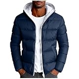 RLEHJN Winterjacke Herren,Verpackbar Outdoor Daunenjacken Hooded Jacket Herbst Wasserdicht Puffer Jacke Mit Taschen Warm Baumwolle Steppjacke Langarm Sport Einfarbig Wintermantel for Running Travel