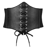 SUOSDEY Schwarz Korsett Gürtel für Frauen - Vintage Lace-up Elastische Taille, Tied Waspie Breiter Gürtel für Halloween-Kostüm,schwarz